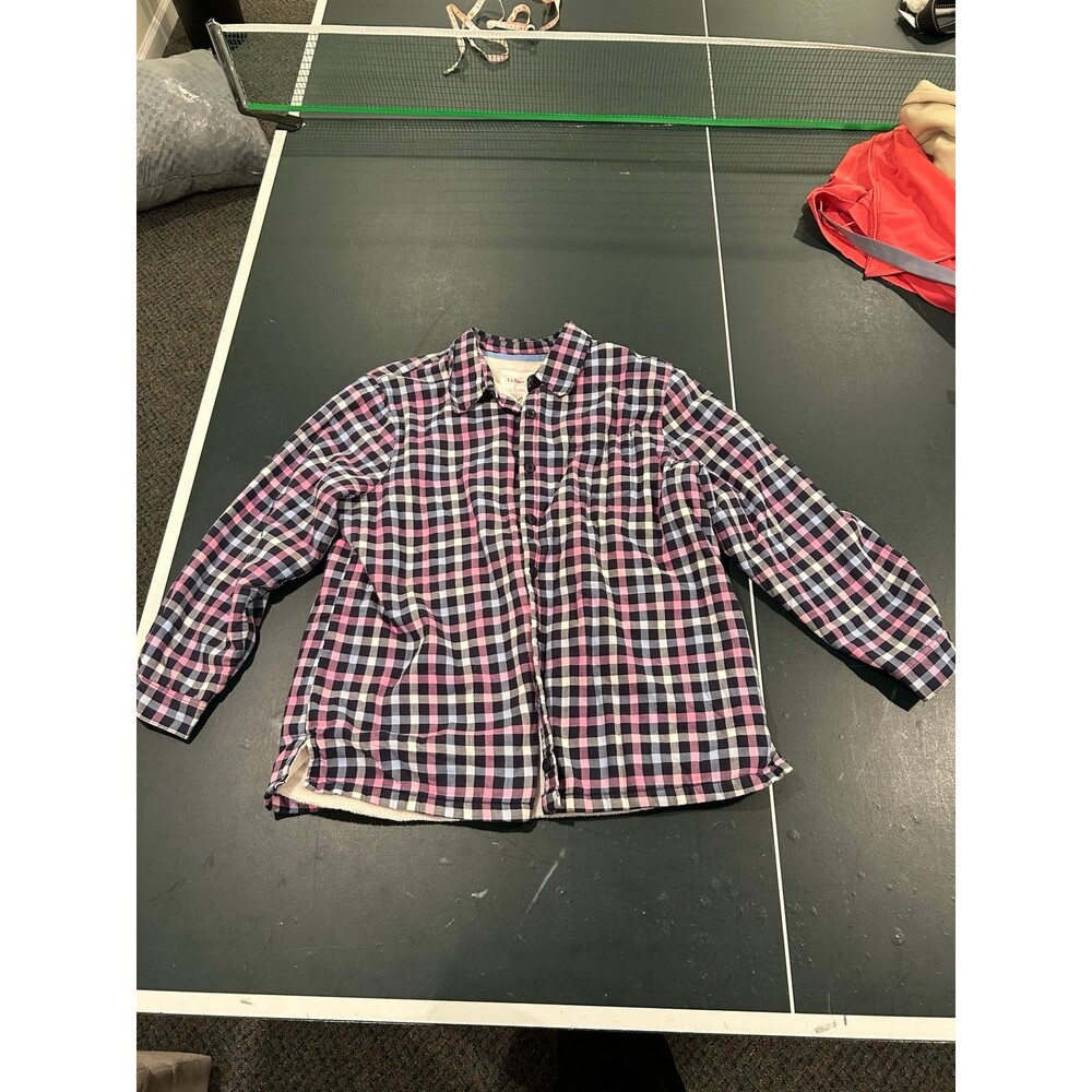 Pink blue ll bean cotton flannel jacket Sherpa